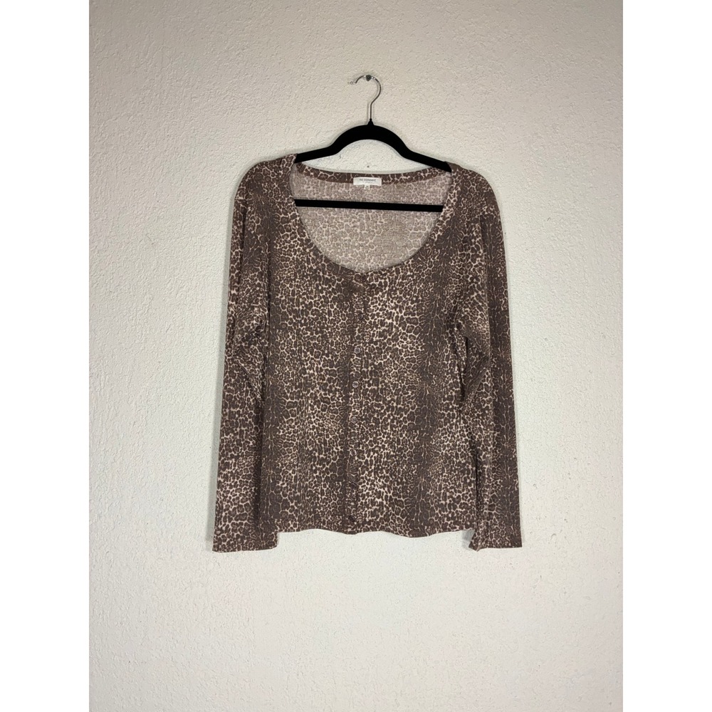 No Comment Plus Leopard Print‎ Cardigan Top Brown Tan Animal Print Ribbed 2X